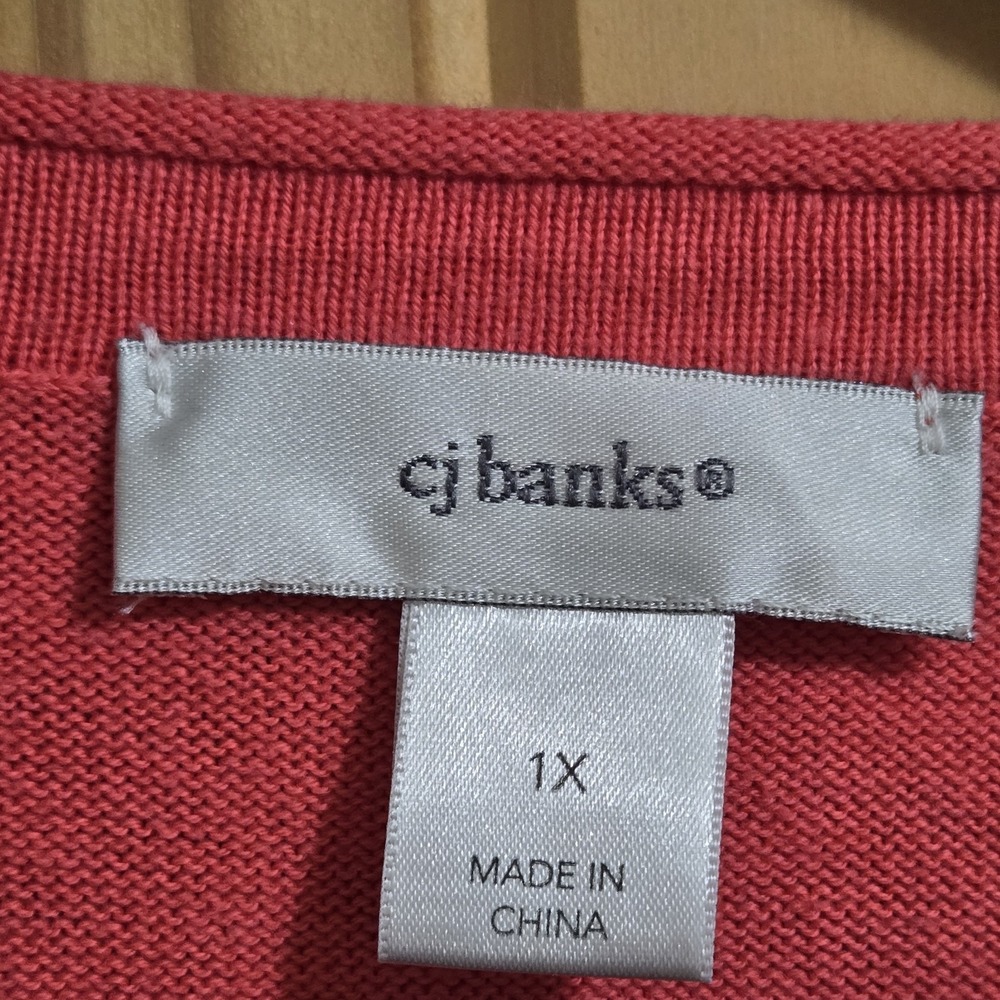 CJ Banks Women's Sweater Vest Size 1X Coral Sleeveless Round Neck Cable Knit - Picture 6 of 6